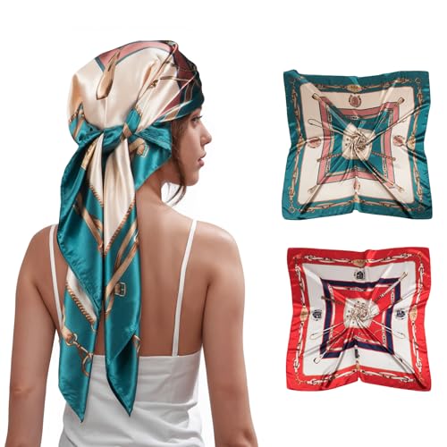 2 Pcs Head Scarf for Women Like Satin Head Scarf Silk Scarf for Women Hair Wrap Sleeping 35 x 35 Inches Head Scarf-6