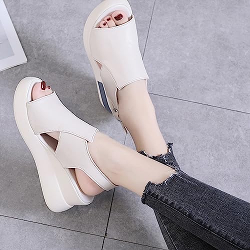 POOSR Women's Platform Wedge Sandals, Summer High-heeled Fish Mouth Women's Shoes,Soft Leather Heightening Muffin Shoes4
