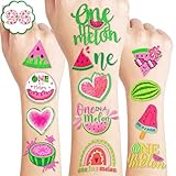 Melon Pre-Cut Temporary Tattoos 8 Sheets 96PCS Watermelon One First Party Decorations Supplies Favors First Summer Theme Birthday Stickers Christmas Gifts for Boys Girls Class School Prizes Carnival