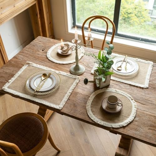 Set table lin dentelle florale durable marron beige chic - 5