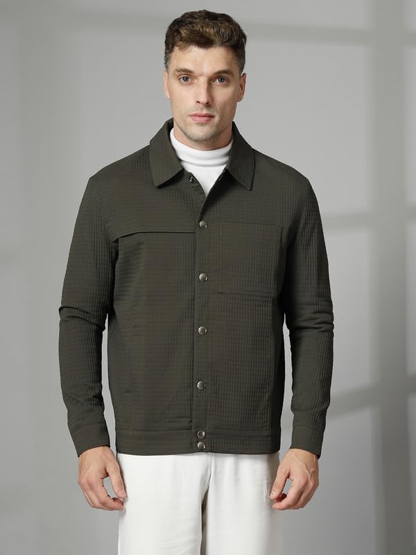Image of CHKOKKO Men's Fleece Solid Winter Wear Regular Fit Standard Length Jacket