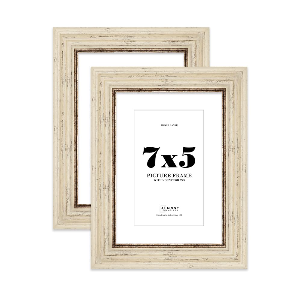 7x5 Distressed Cream Picture Frame - 7x5 Frame with 5x3 Mount for 7x5/5x3 Pictures Vintage Style Room Decor, 2 Pack — image 1