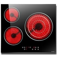 Placa Vitrocerámica 3 Fuegos 60 Cm DELITEER, Vitrocerámica Tres Fuegos Con Marco Y Zona Ampliables, Control Deslizante, Temporizador, Bloqueo Para Niños, 220 V ~ 240 V, 5200 W, Sin Enchufe
