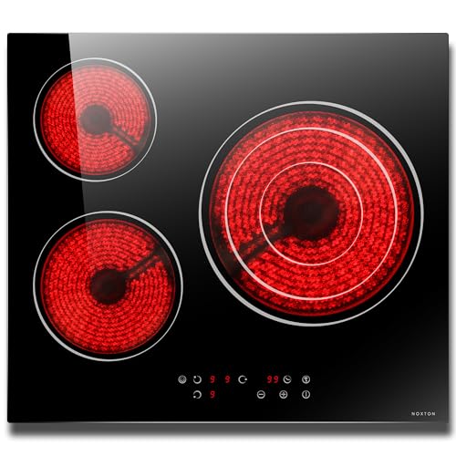 NOXTON Placa vitrocerámica 3 fuegos autosuficiente 60 cm, Integrada, vitrocerámica 3 zonas con...