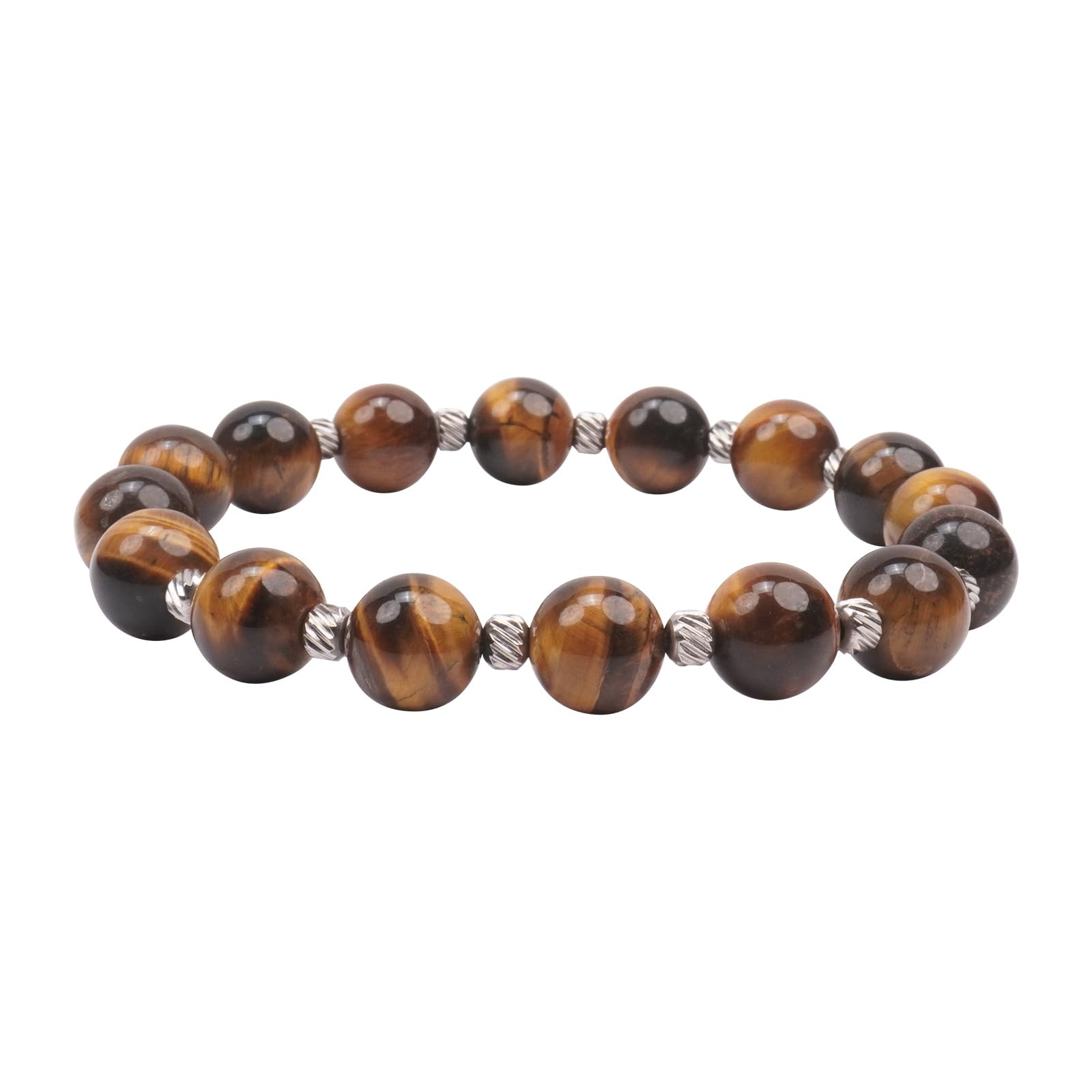 Power Ionics Handmade Beaded Bracelets for Men and Women, Tourmaline, Eye of the Tiger, Obsidian, Lava Stone 10mm Beads and 4mm Stainless Steel, High Elastic 17.5-21cm Size, Mens Beaded Bracelets