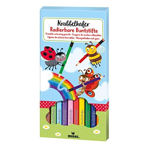 Moses 16123 - Lápices de colores borrables, 12 lápices en colores brillantes, para niños, multicolor , color/modelo surtido