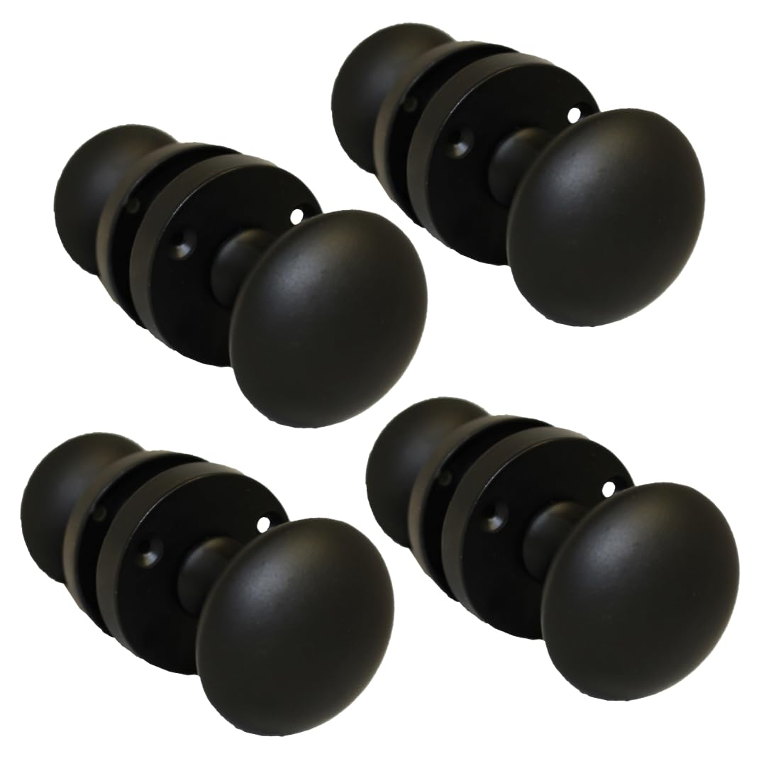 Epsom Door Handle Matt Black Round Door Knob Set - Victorian Style Sprung Internal and External Door Knobs for Mortice Locks and Tubular Latches (4 Pair of Knobs)