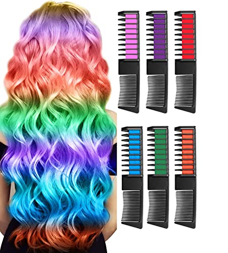 Peines de tiza para el pelo de 6 colores, Coloración temporal del pelo 6 colores 2 en 1 Peine de tiza para el pelo, No tóxico, Lavable para Año Nuevo, Fiesta de cumpleaños