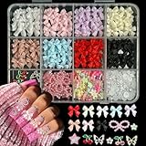 Barlone DIY Nagel Charms Set - 12 Stile 3D Nail Art Charms mit Rosa Schleife, Sommer Schmuck Charms für Nägel, Nageldekoration, Steine & Perlen für Frauen DIY Nageldesign Zubehör