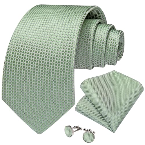 Image of DiBanGu Mens Solid Color Tie and Pocket Square Set Woven Silk Plain Necktie & Handkerchief for Men Wedding Party Formal