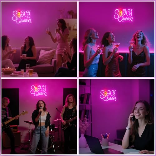 Image of Slay Queen Neon Sign, Light Up Preppy Girl Room Decor LED Night Light for Wall, Aesthetic Bedroom Stuff for Girls Women Bestie, Y2K Party Dorm Birthday Xmas Gifts