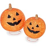 Best Choice Products 2pc Lighted Pop-Up Outdoor Halloween Pumpkin Set with Removeable Face, Fall Harvest Holiday Ball Decoration w/ 130 LED Lights