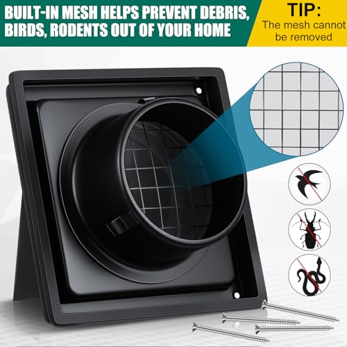 Image of Gisafai 4 inch Outside Dryer Vent Cover for Exterior Walls Exhaust Vent Cap with Removable Extension Pipe Stainless Steel Hood Cushioned Non Return Flap with Sealing Gasket Grille Screen