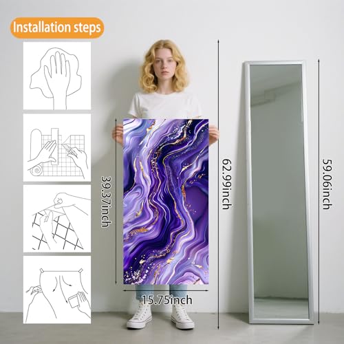 Image of Nuxovilar Blue Purple Gold Foil Marble Wallpaper Peel Stick 15.75x39.37