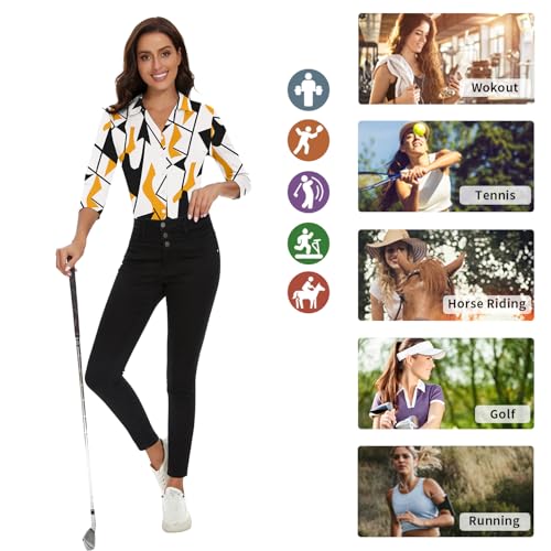Image of Soneven Womens Golf Polo Shirts 3 /4 Long Sleeve V Neck Button Down Shirts Business Causal Work Blouses Tops