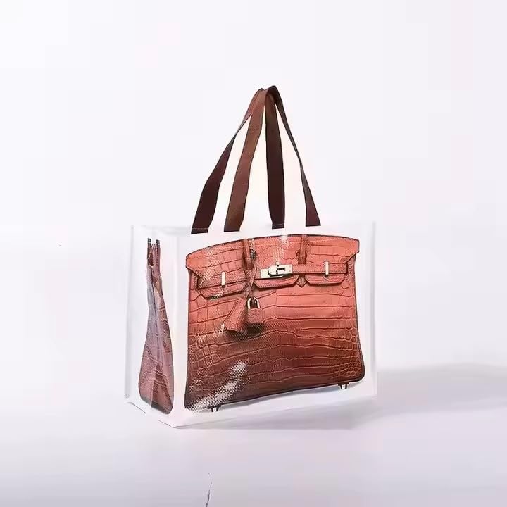 Image of Novelty Shopping Tote Bag – Foldable, Stylish, with Shoulder Straps & Handles for Daily Grocery Runs (Red/Brown)