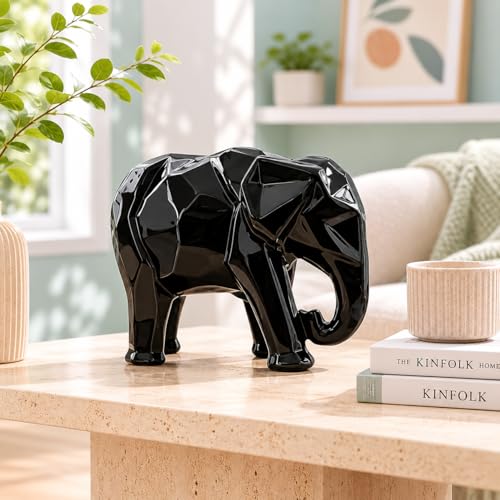 Image of Xtore Modern Geometric Black Elephant Statue for Home Decor (Pack of 1, Black)
