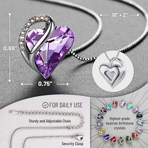 Image of Leafael Gift Necklaces for Women, Infinity Love Birthstone Heart Crystal Pendant, Birthday Anniversary Jewelry for Wife, Mom, and Her, Silver Plated, 18 inch + 2 inch Adjustable Chain
