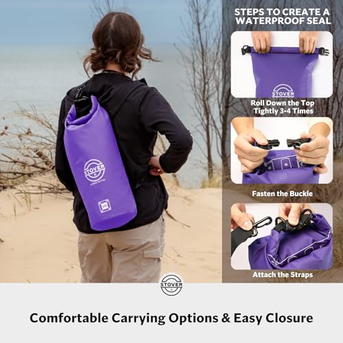 Image of STOVER 5 /10 /25 /30 /40L Waterproof Dry Bag, Medium Lightweight Roll Top Dry Bag Backpack w /Waterproof Phone Case, Kayaking, Travel, Hiking, Fishing, Tubing, Camping, the Beach, Men /Women (Purple)