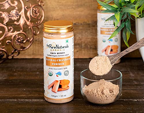 Image of byPureNaturals Organic Sandal Chandan Powder, 100gm | 100% Natural Herbal Pure Face Pack for reducing Pimples and Sun Tan | Facial for Dry Skin | For Men and Women