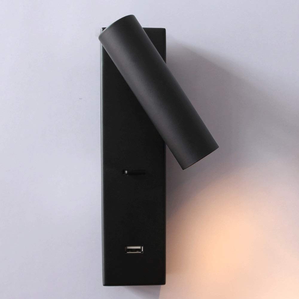 Lámpara de pared LED negra con lector ajustable y cargador USB para dormitorio 7
