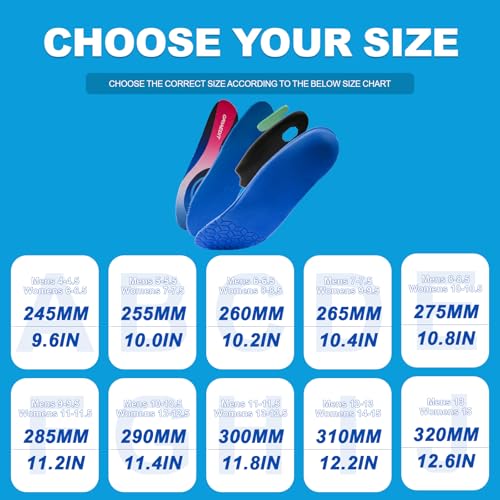 Image of Plantar Fasciitis Insoles for Men Women, High Arch Support Orthotic Inserts for Flat Feet Pain Relief, Shock Absorbing Inserts for Standing All Day, Work Boots M11-11.5 /W13-13.5
