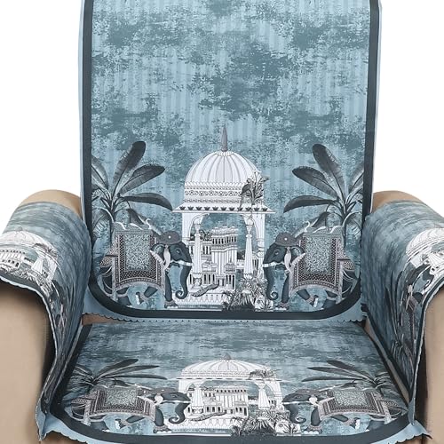 Image of Velvet Single Seater Sofa Cover with 2 Seat and Back Covers, 2 Hand Rest Covers - Elephant dome Design - Washable Fabric - Stylish Sofa Cover for Modern Living Room (Grey, 1 Seater With Arm Covers)
