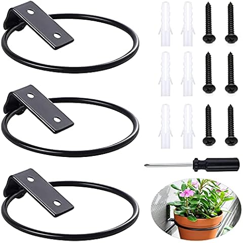 GIAK 3Pcs Flower Pot Holder Ring Wall Mounted 4 inch Flower Planter Hangers Racks for Indoor Balcony Home Garden Yard Cover