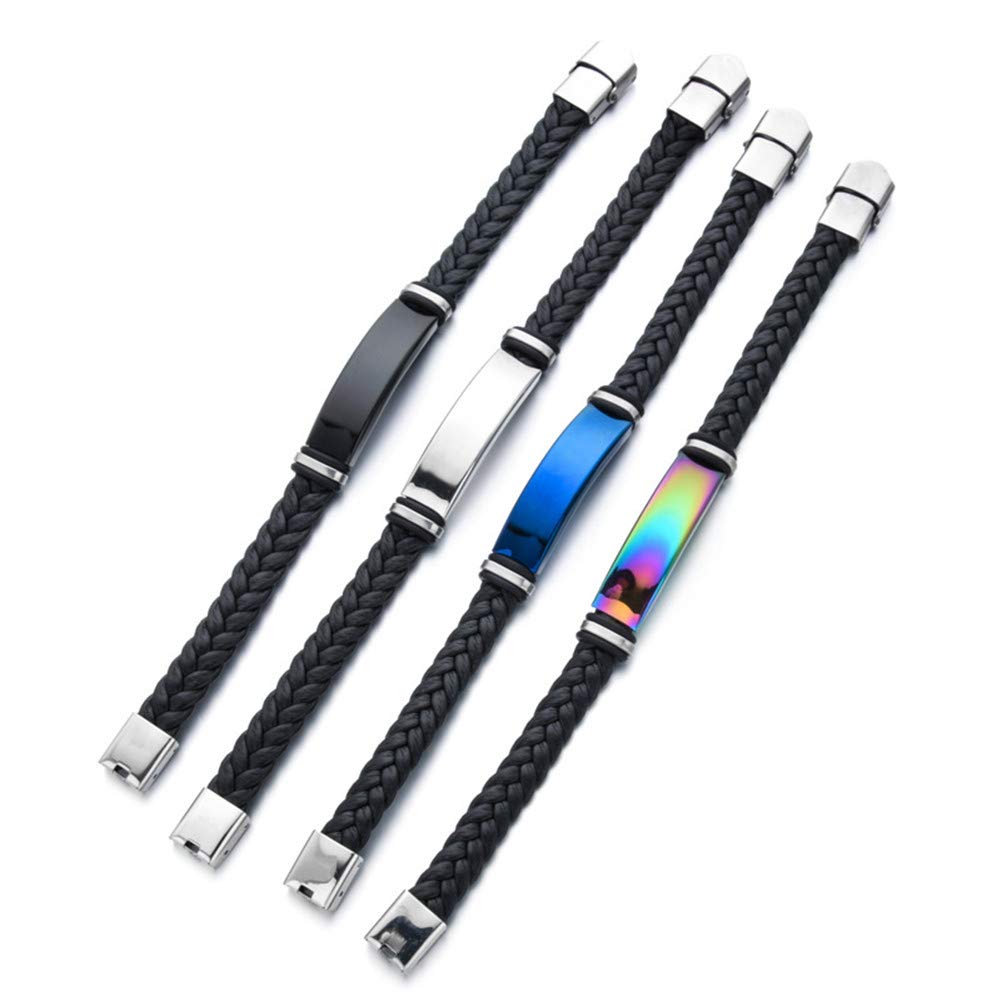 ZKXXJ Personalized Paw Bracelet for Men - Stainless Steel Braided Leather Wristband with Dog and Cat Pawprint Design - Remembrance Loss of Pet Cuff Bracelet - Gift for Pet Lovers