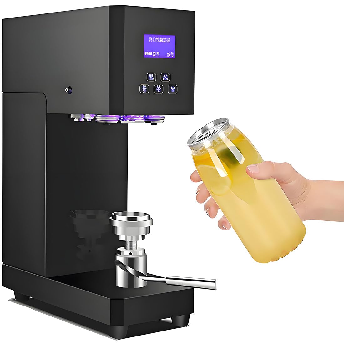 Machine à Sceller Les Canettes Automatique,Panneau Intelligent Et Comptage,Calibre 55 Mm,Scelleuse De Canettes à Hauteur Réglable pour Canettes Pet,Lait,Thé,Café,Boissons Gazeuses Black