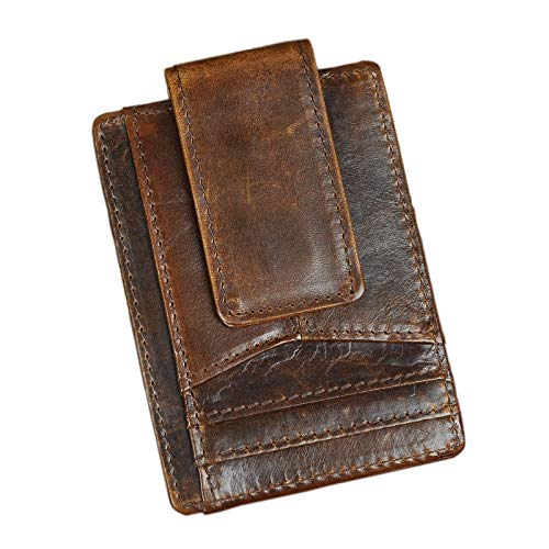 Le'aokuu RFID Leather Minimalist Slim Wallet Front Pocket Card Case Money Clip