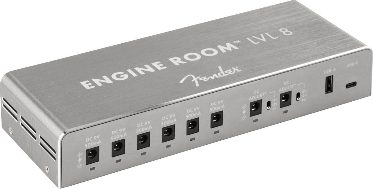 Fender Engine Room LVL8 Power Supply for Effect Pedals, 8 Isolated Outputs with USB Charging, 9V 12V 18V Pedalboard Power