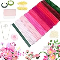 WINAROI 400pcs Scovolini Colorati per Lavoretti Set,DIY Filo di Ferro Modellabile Pipe Cleaner Strisce,Colori Macaron Scovolini per Artigianato con Stelo Filo Floreale Stamen e Nastro Floreale