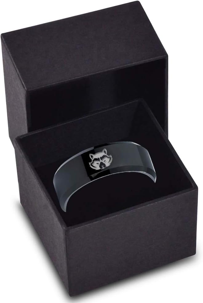 Racoon Raccoon North American Ring - Tungsten Band 8mm - Men - Women - 18k Rose Gold Step Bevel Edge - Yellow - Grey - Blue - Black - Brushed - Polished - Wedding - Gift Dome Flat Cut