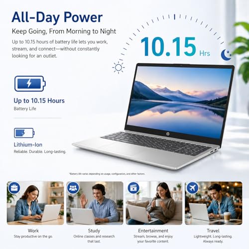 Image of HP New 15.6 inch Business AI Laptop(2026 Premium Edition) with MS365 for Web, Intel Core 7 150U(10 Cores, Up to 5.4 GHz), Wi-Fi 6, Bluetooth 5.4, Ultra Quiet Design, Long Battery Life, Windows 11 Home