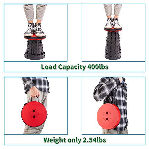 Image of Boreeman Upgraded Folding Stool Lightweight Yet More Sturdy with Load Capacity 400lbs Portable Collapsible Stool for Camping Fishing Hiking BBQ (Red)