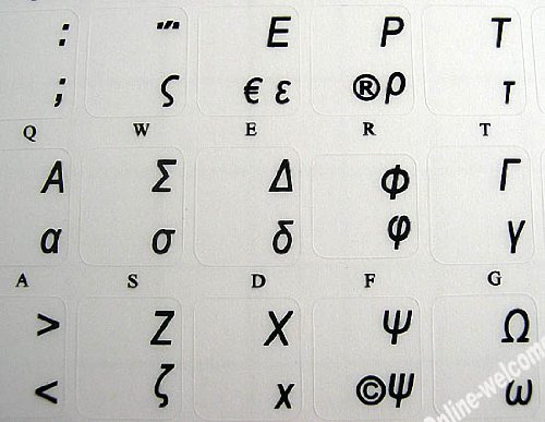 Pegatinas de teclado griego transparentes con letras negras miniatura 5