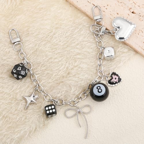 Image of 8 Ball Dice Charm Keychain - Cute Bag Purse Handbag Accessories - Y2K Aesthetic Key Chain for Women Men