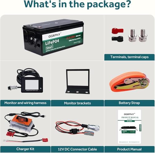 Image of OGRPHY 48V Lithium Golf Cart Battery, with 12V DC Interface, 18A Charger, Touch LCD Monitor, 200A BMS, 1000A(3-5) Peak Current 10 Yrs Lifespan Perfect for Golf Cart, Trolling Motor(51.2V 102Ah)