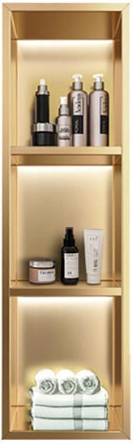 MYUYEE Recessed Bathroom Partition Shower Shelf, Niche Single Recessed Shower Shelf, Stainless Steel Niche (Gold 29X90X12.5Cm)