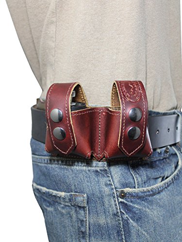 Barsony Burgundy Leather Revolver Double Speed Loader Pouch for 6-7 Shot .357
