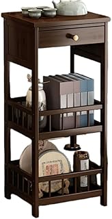 Tea Table, Wooden Coffee Table, Small Corner Table, Narrow End Table with Drawer, 3 Tier Side Table for Living Room, Bedroom, Balcony, Small Space(Brown,11.8 * 11.8 * 30.7in)