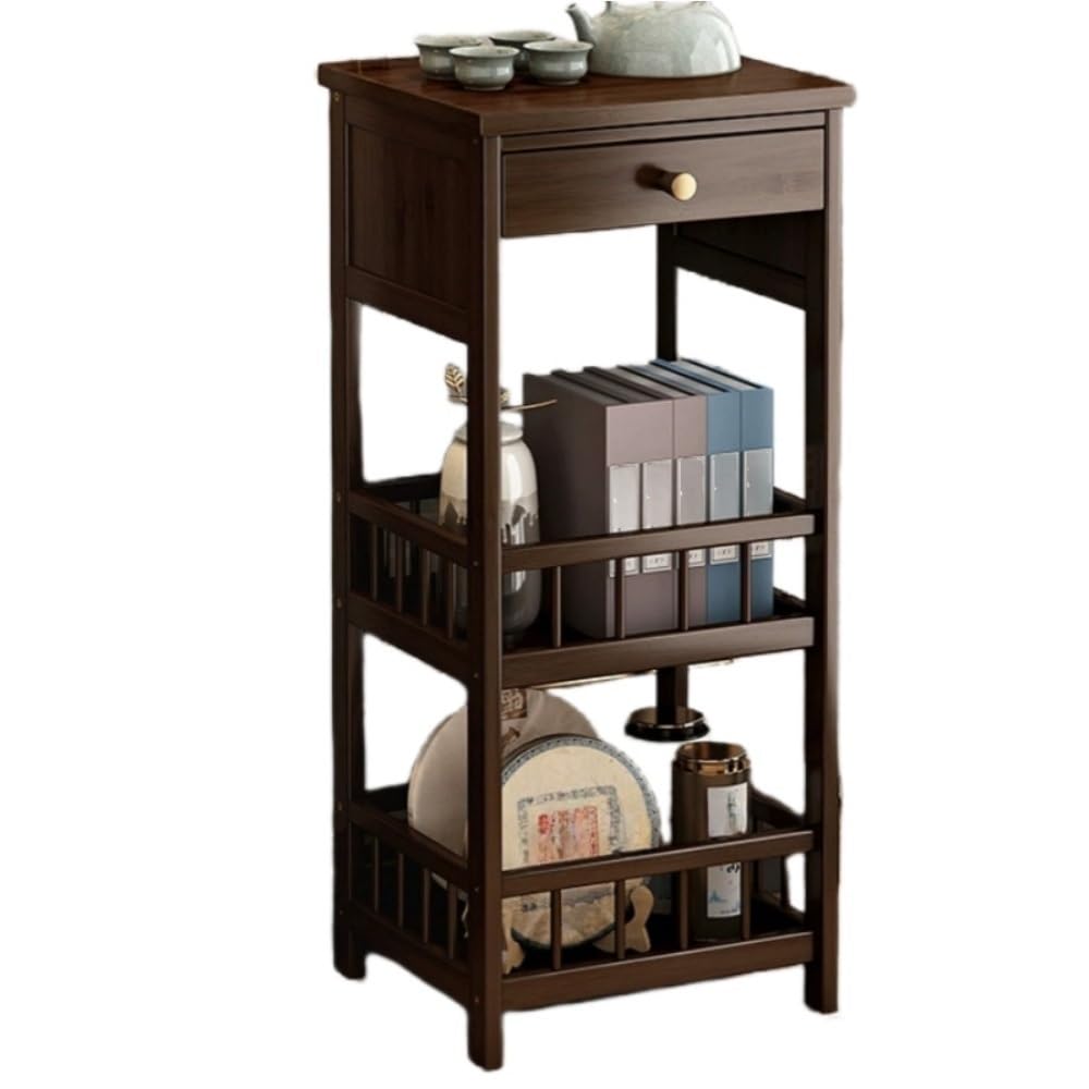 Tea Table Wooden Coffee Table Small Corner Table Narrow End Table with Drawer 3 Tier Side Table for