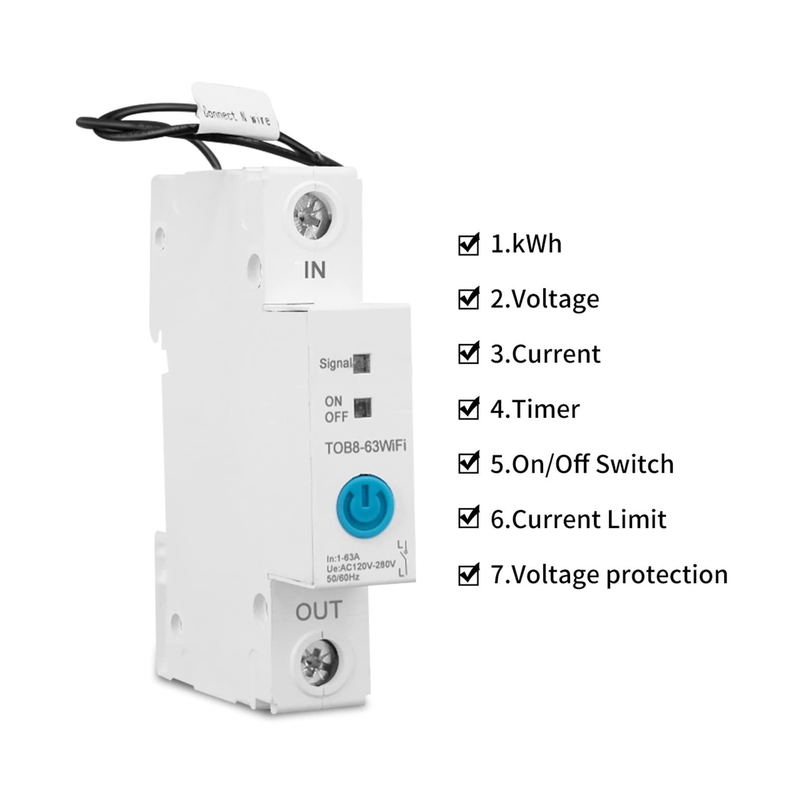 Compteur Électrique Monophasé, Commutateur Intelligent Compteur d'énergie Kwh comptage Surveillance disjoncteur minuterie Relais for Maison Intelligente, Facile à Installer(2P 63A)
