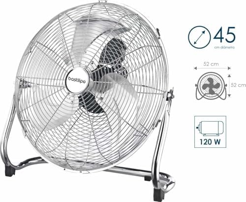 Bild 2 - Bastilipo – 45 cm Industrieventilator, verstellbarer Kopf, 120 W, 3 Geschwindigkeiten, Chrom, mediterranes Modell