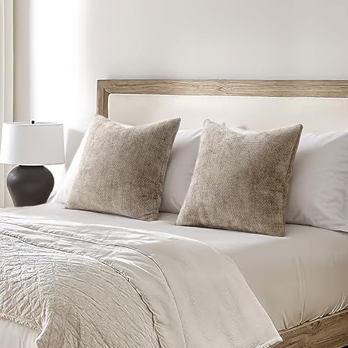 Image of MIULEE Pack of 2 Couch Throw Pillow Covers 22x22 Inch Neutral Khaki Modern Boho Accent Decorative Pillow Covers Soft Chenille Farmhouse Cushion Covers for Home Decor Bed Sofa Living Room