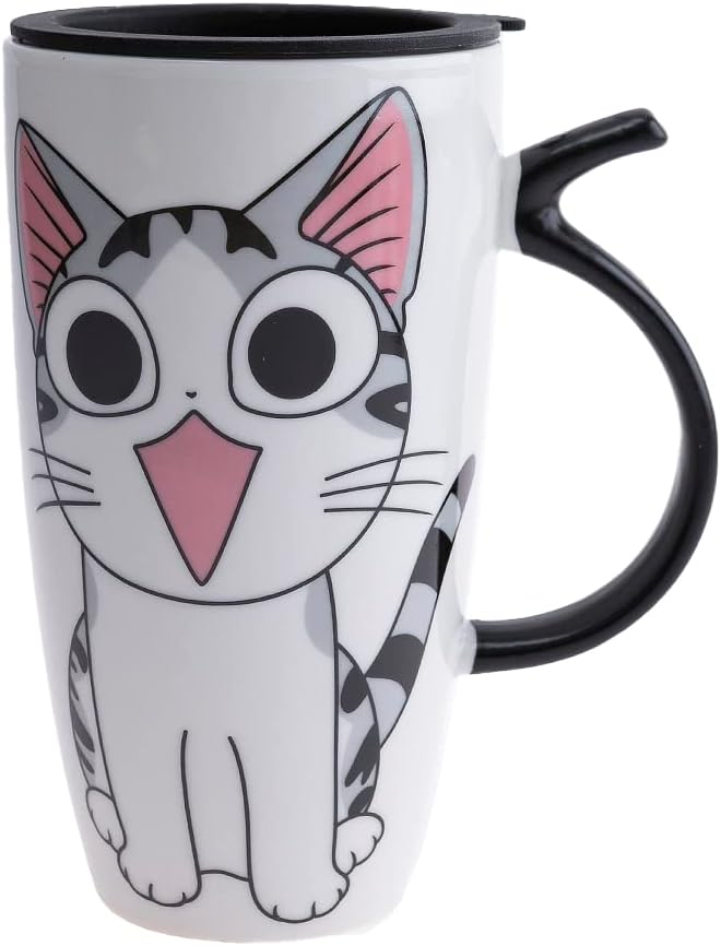 Mug Chien Happy Dog - 600 Ml, Porcelaine, Avec Couvercle, Paille Et Cuillère - Cadeau Original