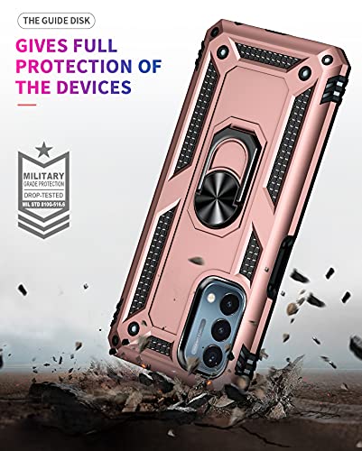 Military Grade Drop Impact For Oneplus Nord N200 5G Case Oneplus Nord N200 Case Metal Rotating Ring Kickstand Holder Armor Heavy Duty Shockproof For Oneplus Nord N200 5G Phone Case (Rose Gold) #TOP4