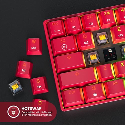 Image of HK GAMING GK61 60% v3 | Hotswap Mechanical Gaming Keyboard | 61 Keys Multi Color RGB LED Backlit for PC /Mac Gamer | US Layout (Red, Cherry Mx Brown)