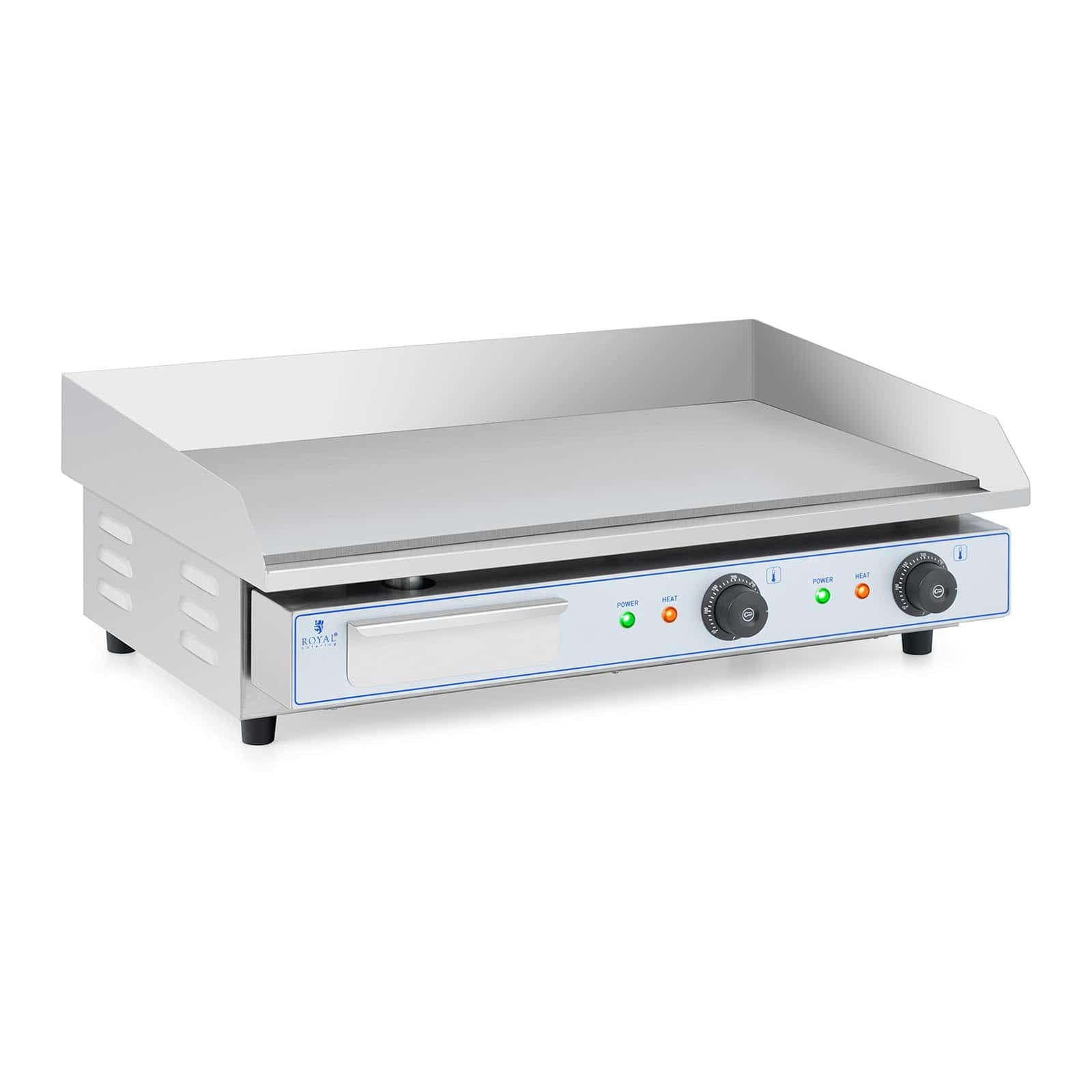 Royal Catering Plancha Électrique 2 Feux 73 x 40 cm, 2 x 2 200 W, 730 x 400 mm, Lisse Professionnelle en INOX pour Restaurant De Table Double Commerciale pour barbecue, snack-​bar, Extérieur
